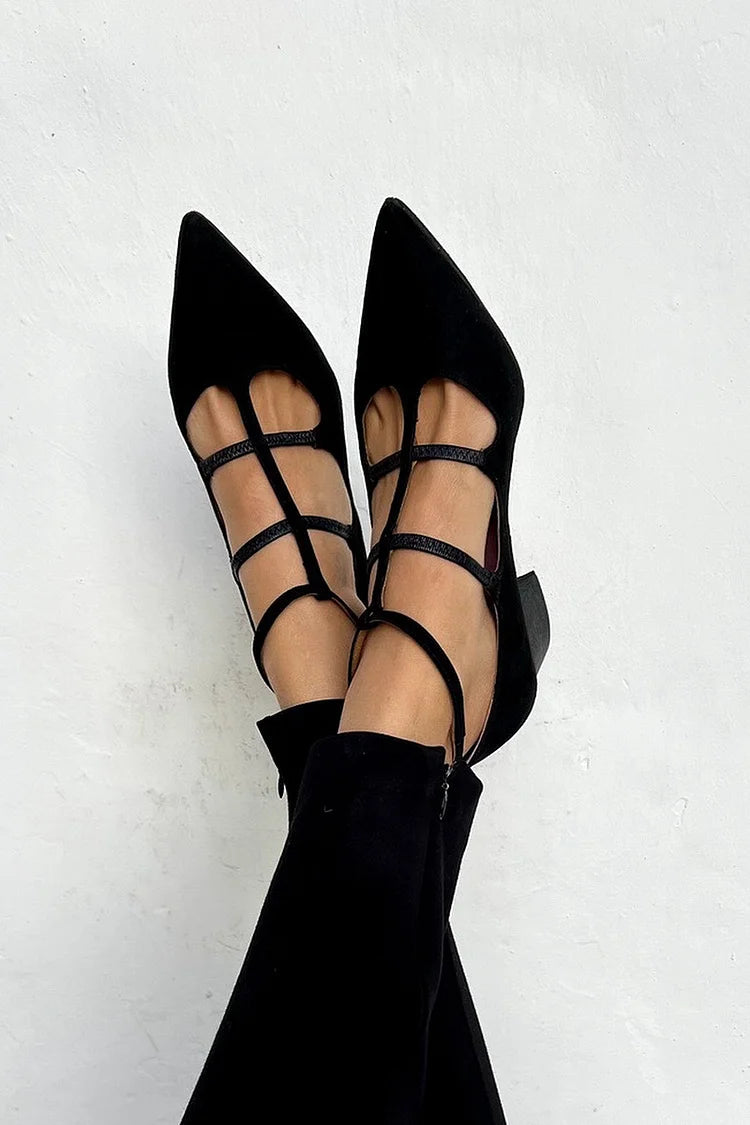 Zapato D'Orsay de Tacón con Tiras Negro