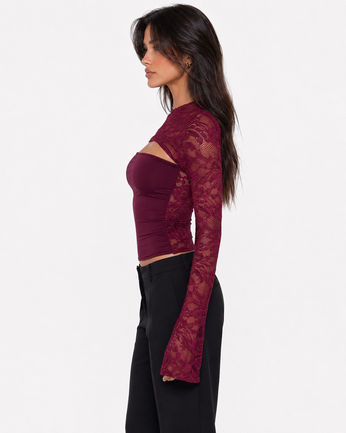 Flor | Top de Encaje con Cuello Alto y Manga Larga