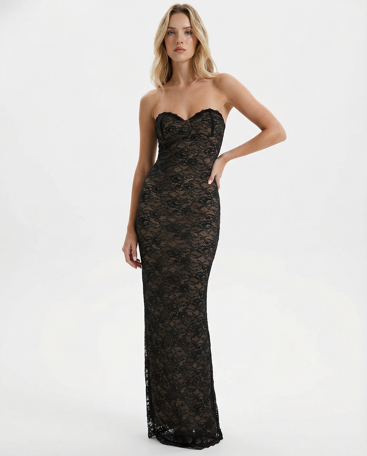 Celia | Vestido Largo de Encaje con Mangas Desmontables