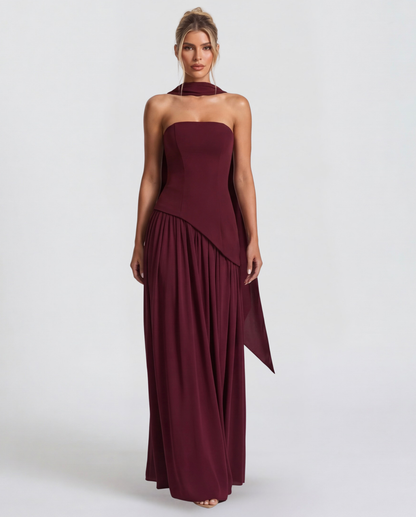 Abril | Vestido Largo Palabra de Honor con Pañuelo
