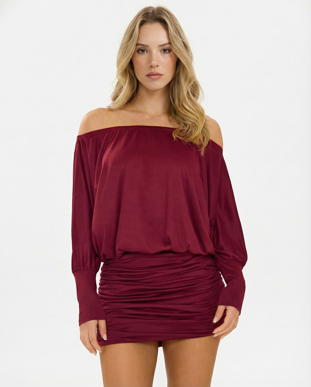 Noemí | Vestido Corto Fruncido de Hombros Caídos