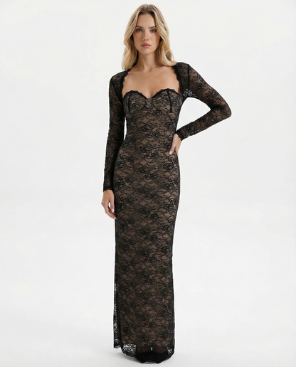 Celia | Vestido Largo de Encaje con Mangas Desmontables