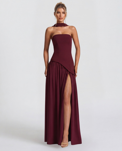 Abril | Vestido Largo Palabra de Honor con Pañuelo