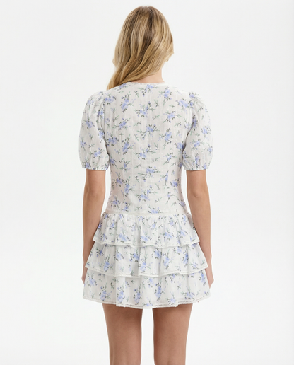 Judith | Vestido Corto de Flores con Mangas Abullonadas