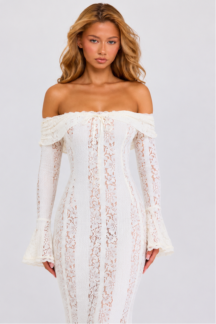 Alejandra | Vestido Sirena de Encaje con Hombros Caídos