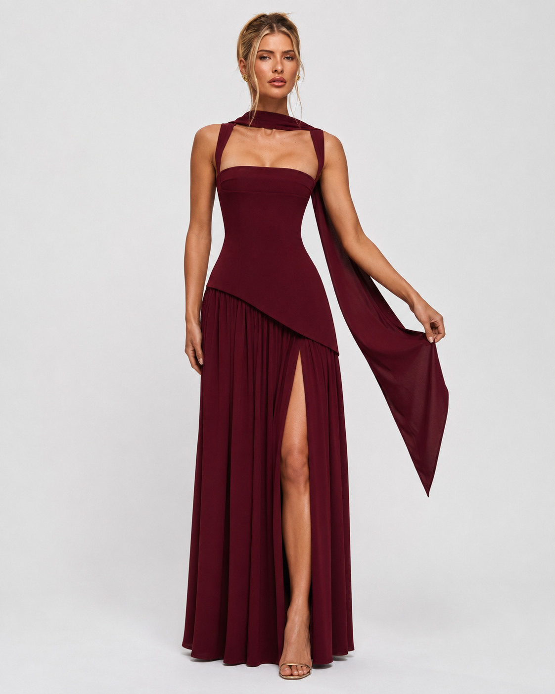 Alma | Vestido Largo Corsé con Pañuelo y Abertura