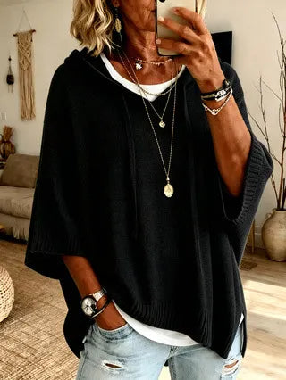 Sudadera oversize con capucha para mujer de punto suave casual