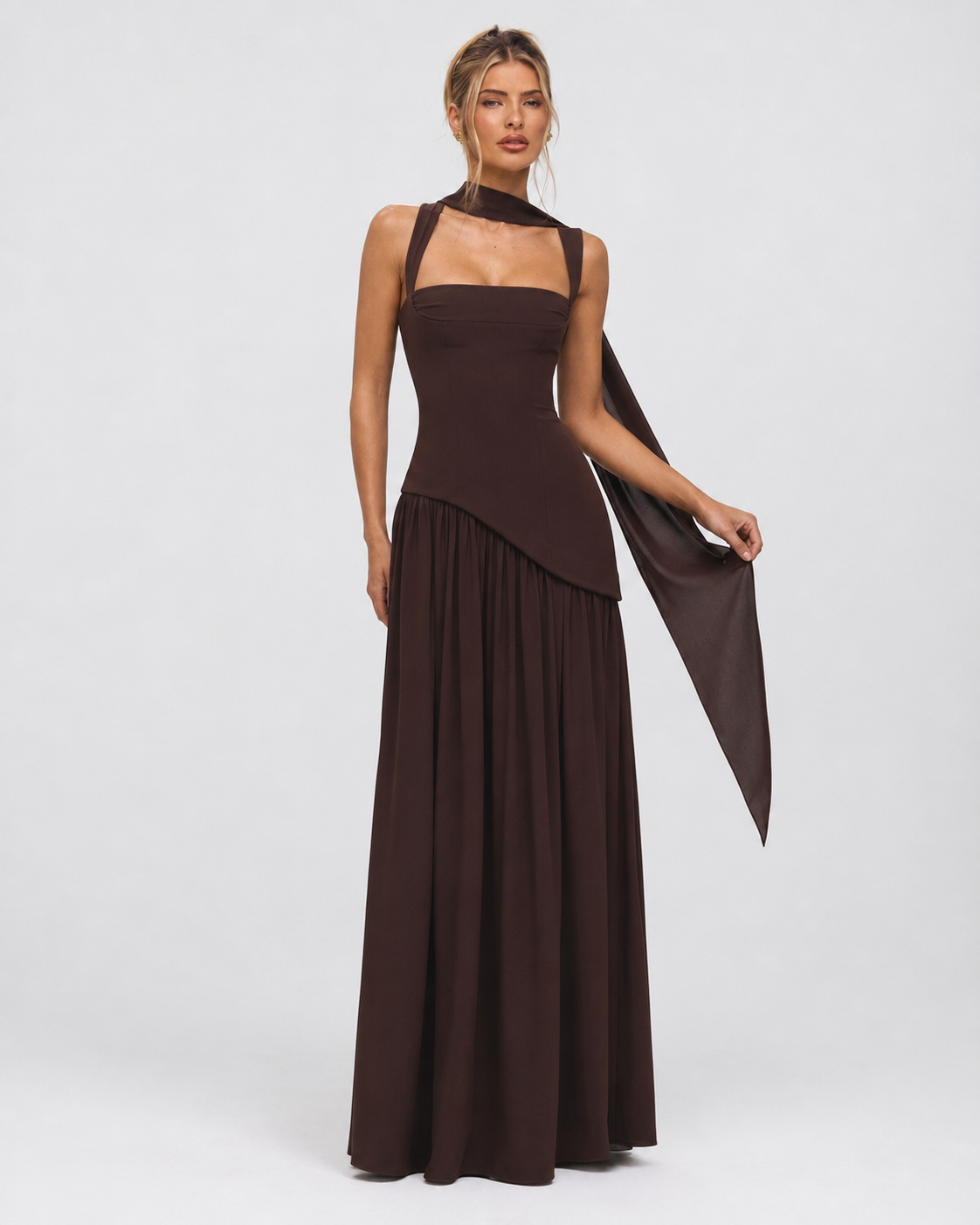 Alma | Vestido Largo Corsé con Pañuelo y Abertura