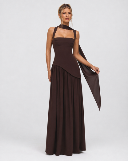 Alma | Vestido Largo Corsé con Pañuelo y Abertura