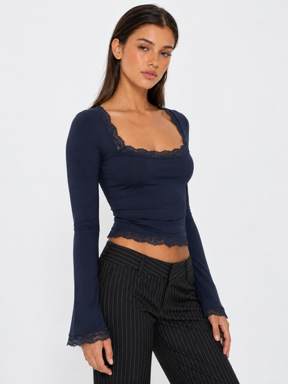 Fabiola | Top de Manga Larga con Escote Cuadrado y Encaje