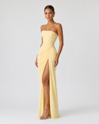 Ariadna | Vestido Largo Palabra de Honor Drapeado
