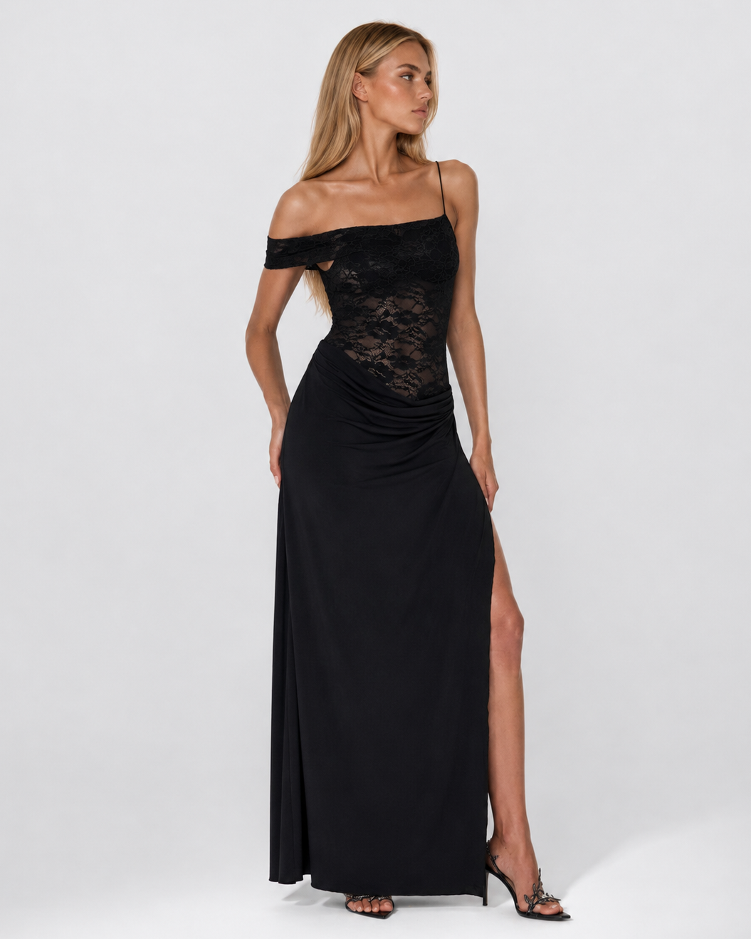 Rocío | Vestido Largo de Encaje de un Hombro