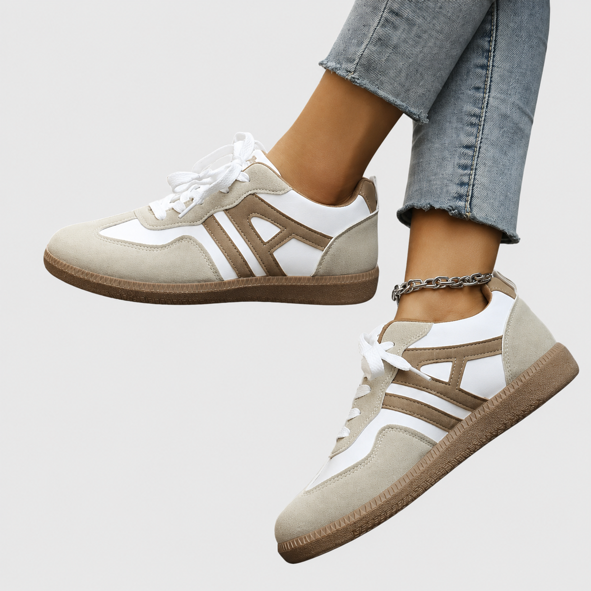 Zapatilla Ortopédica Caqui y Blanca