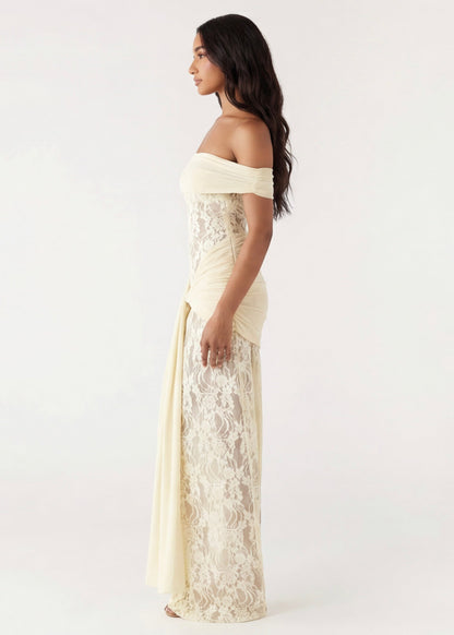 Olivia | Vestido Largo de Encaje con Hombros Caídos