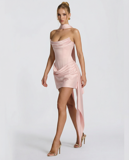Sandra | Vestido Corto Corsé con Fajín Asimétrico