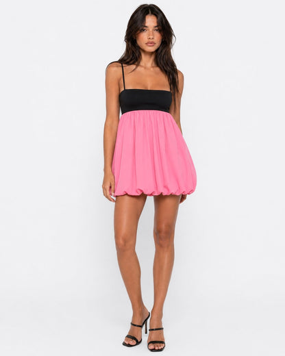 Eva | Vestido Corto Bicolor con Falda Globo