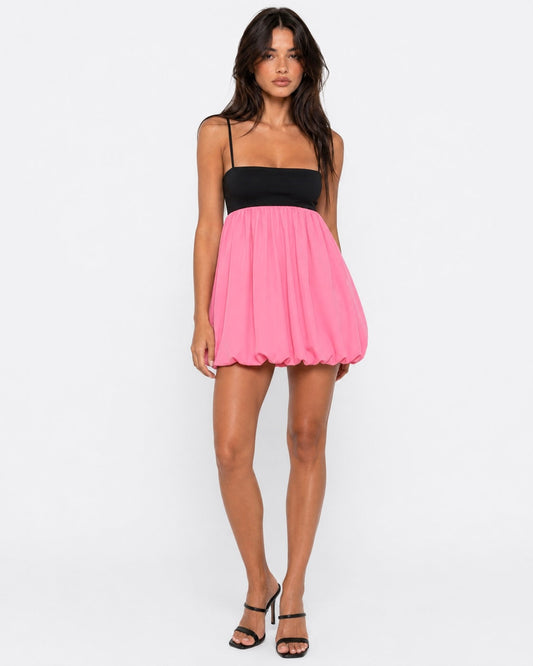 Eva | Vestido Corto Bicolor con Falda Globo