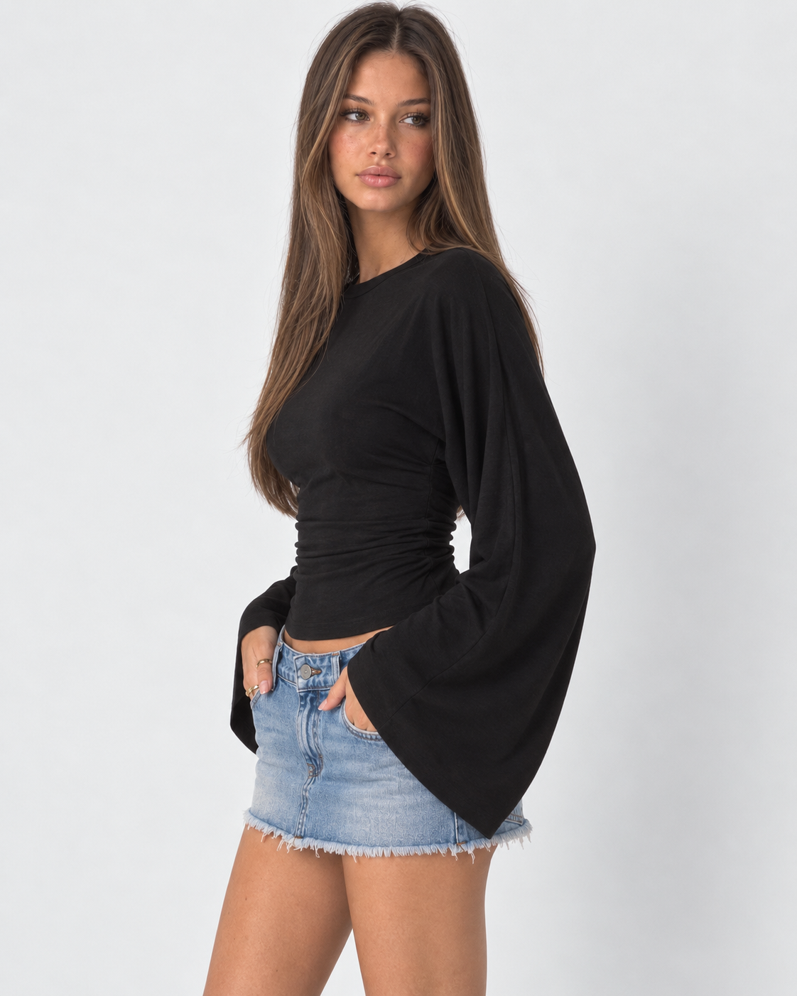 Bárbara | Top Fruncido con Mangas Acampanadas