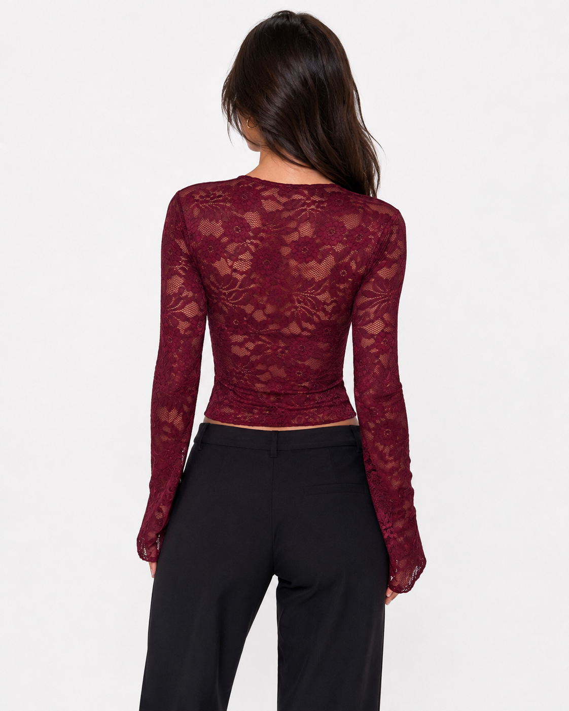 Flor | Top de Encaje con Cuello Alto y Manga Larga