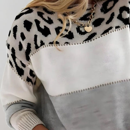 Suéter de punto para mujer con estampado de leopardo y franjas