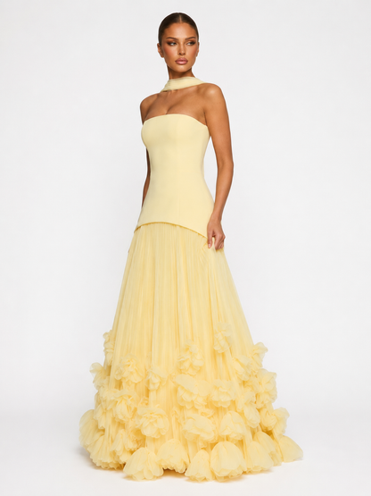 Daniela | Vestido Largo Palabra de Honor con Flores 3D