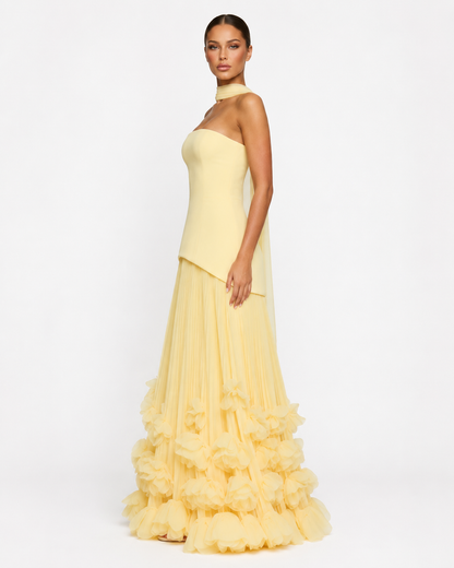Daniela | Vestido Largo Palabra de Honor con Flores 3D