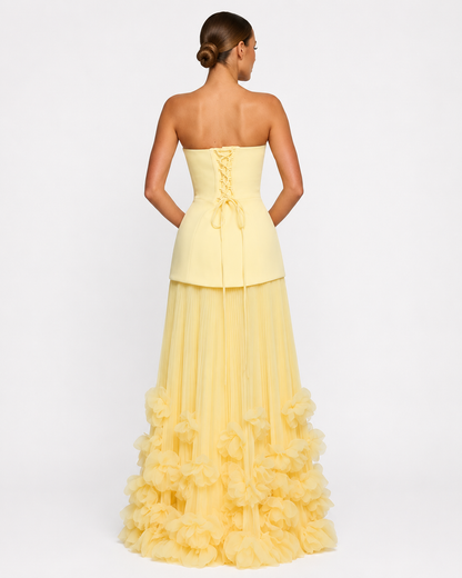 Daniela | Vestido Largo Palabra de Honor con Flores 3D