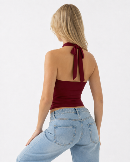 Julieta | Top Halter con Aro Dorado y Espalda Abierta