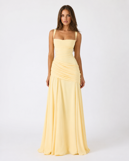 Valentina | Vestido Largo Drapeado de Escote Cuadrado