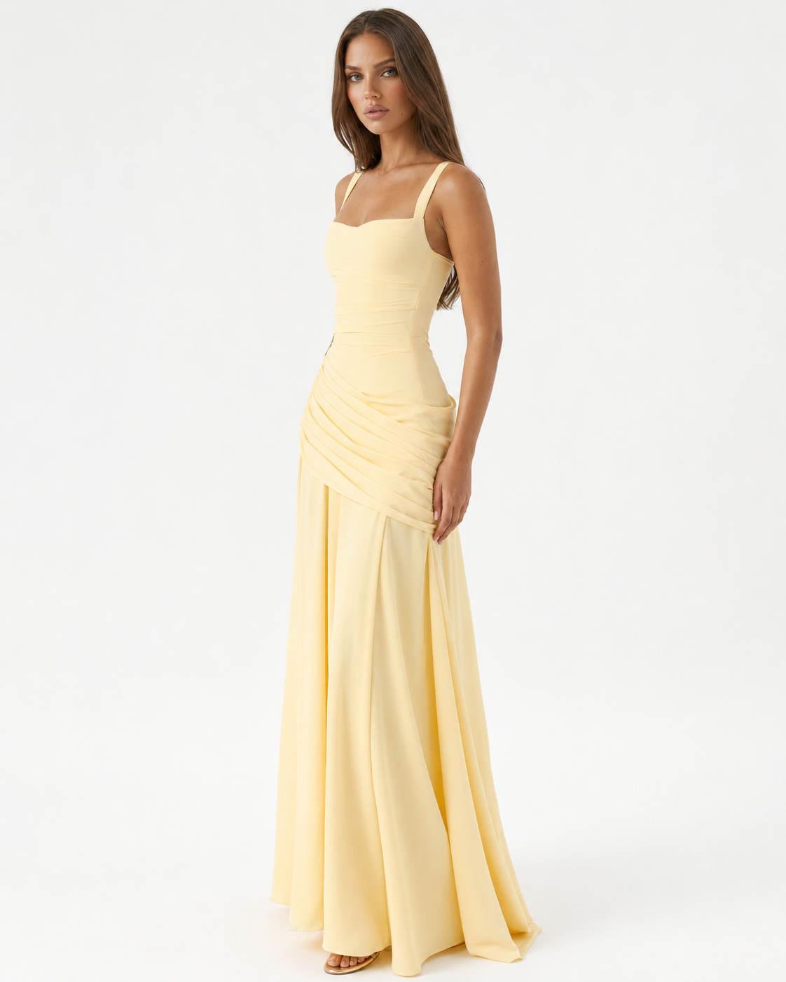 Valentina | Vestido Largo Drapeado de Escote Cuadrado