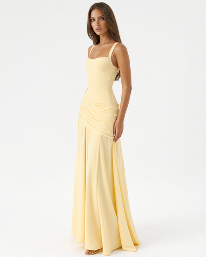 Valentina | Vestido Largo Drapeado de Escote Cuadrado