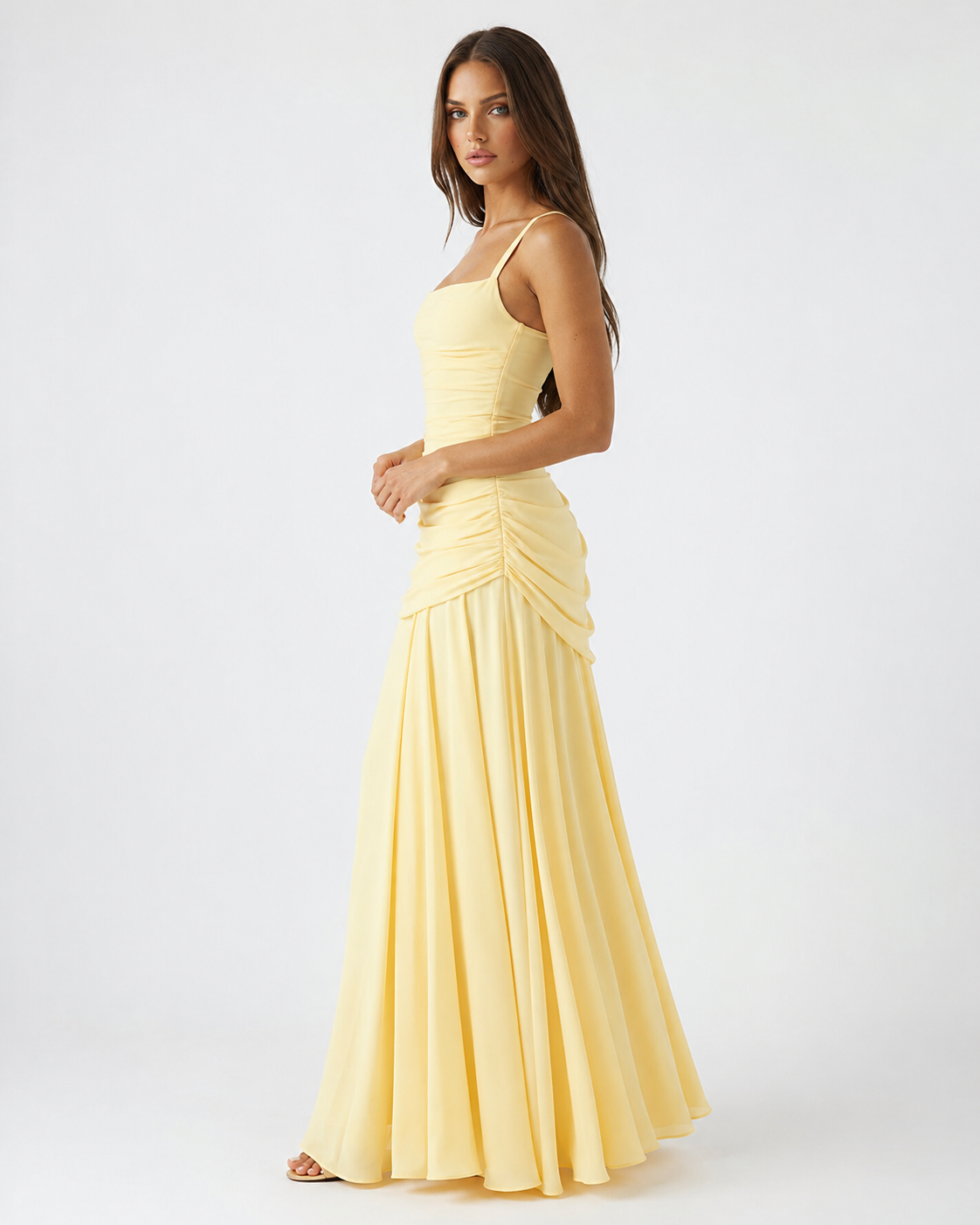 Valentina | Vestido Largo Drapeado de Escote Cuadrado