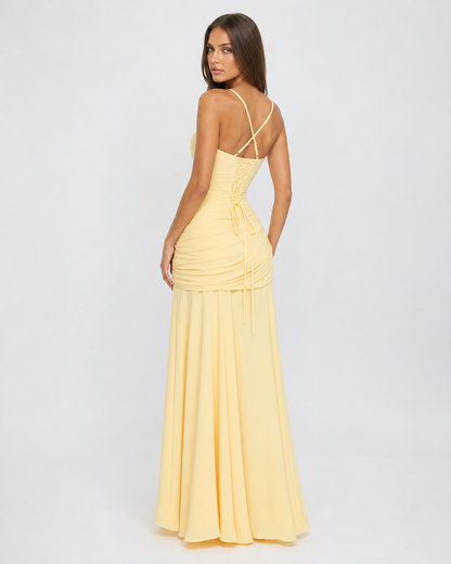 Valentina | Vestido Largo Drapeado de Escote Cuadrado