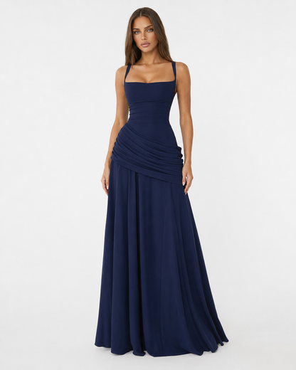 Valentina | Vestido Largo Drapeado de Escote Cuadrado