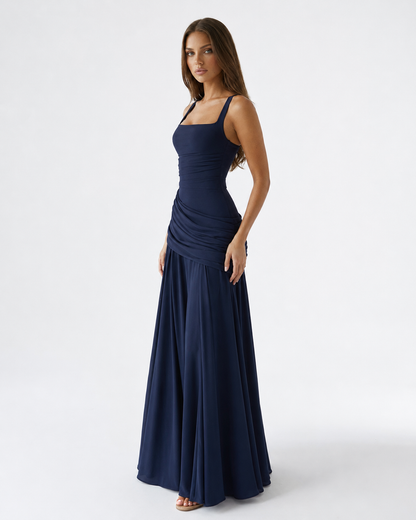 Valentina | Vestido Largo Drapeado de Escote Cuadrado