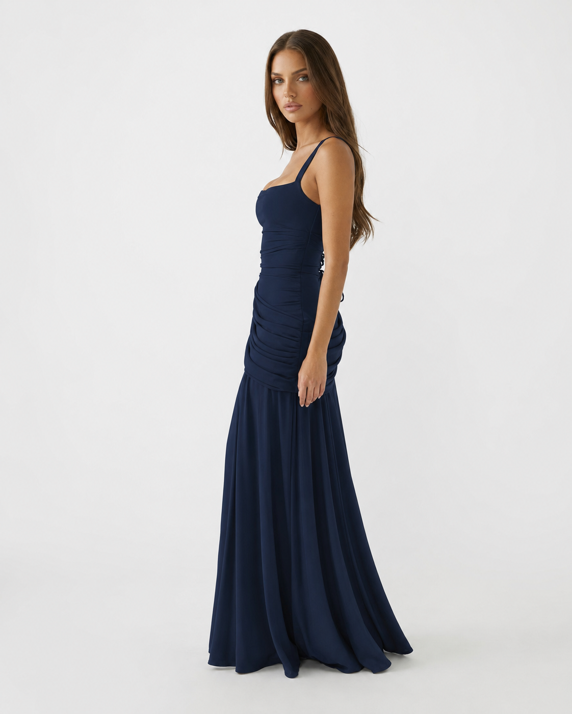 Valentina | Vestido Largo Drapeado de Escote Cuadrado