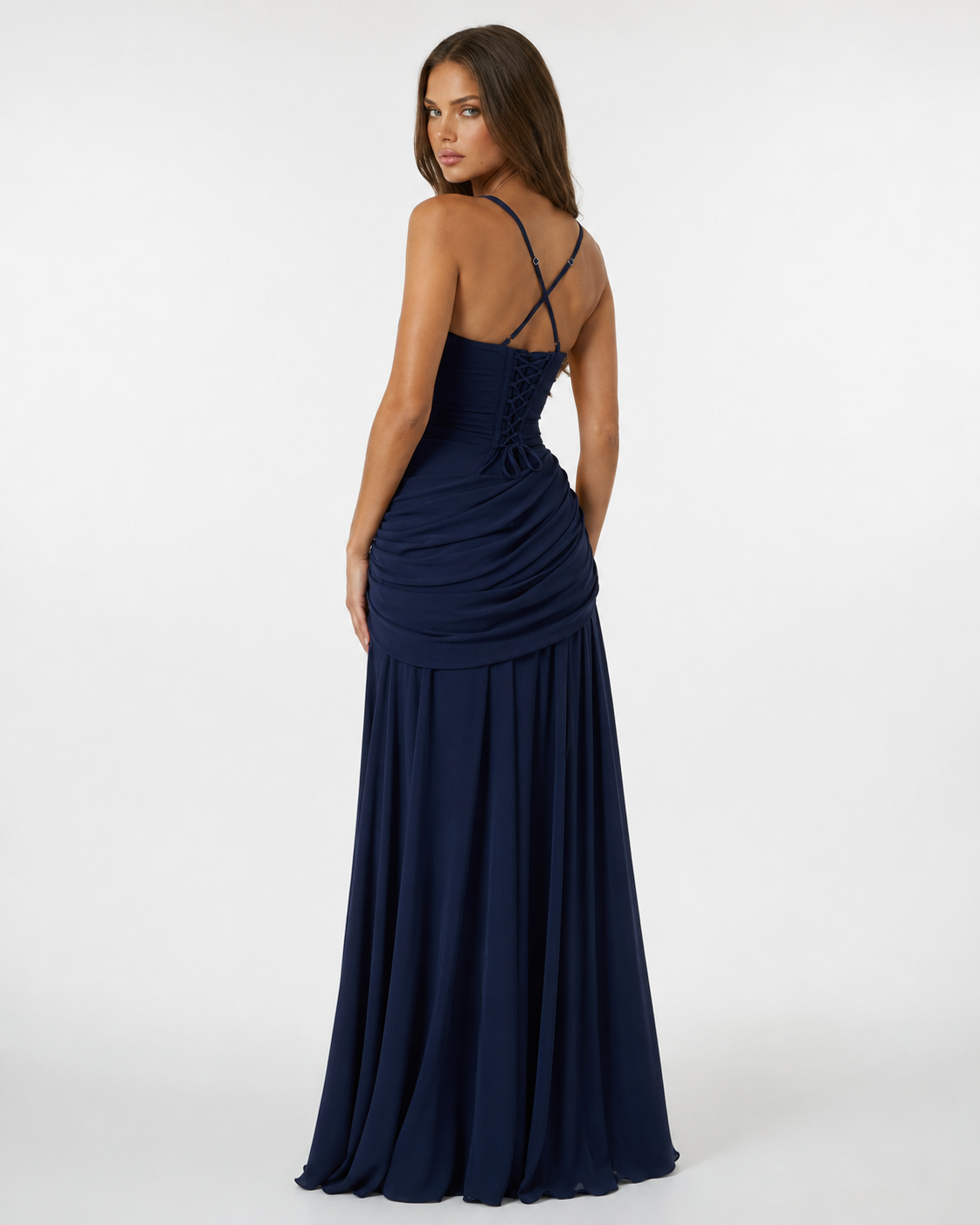 Valentina | Vestido Largo Drapeado de Escote Cuadrado