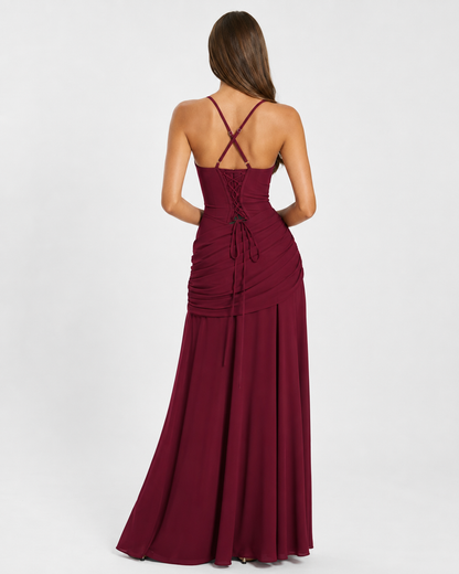 Valentina | Vestido Largo Drapeado de Escote Cuadrado