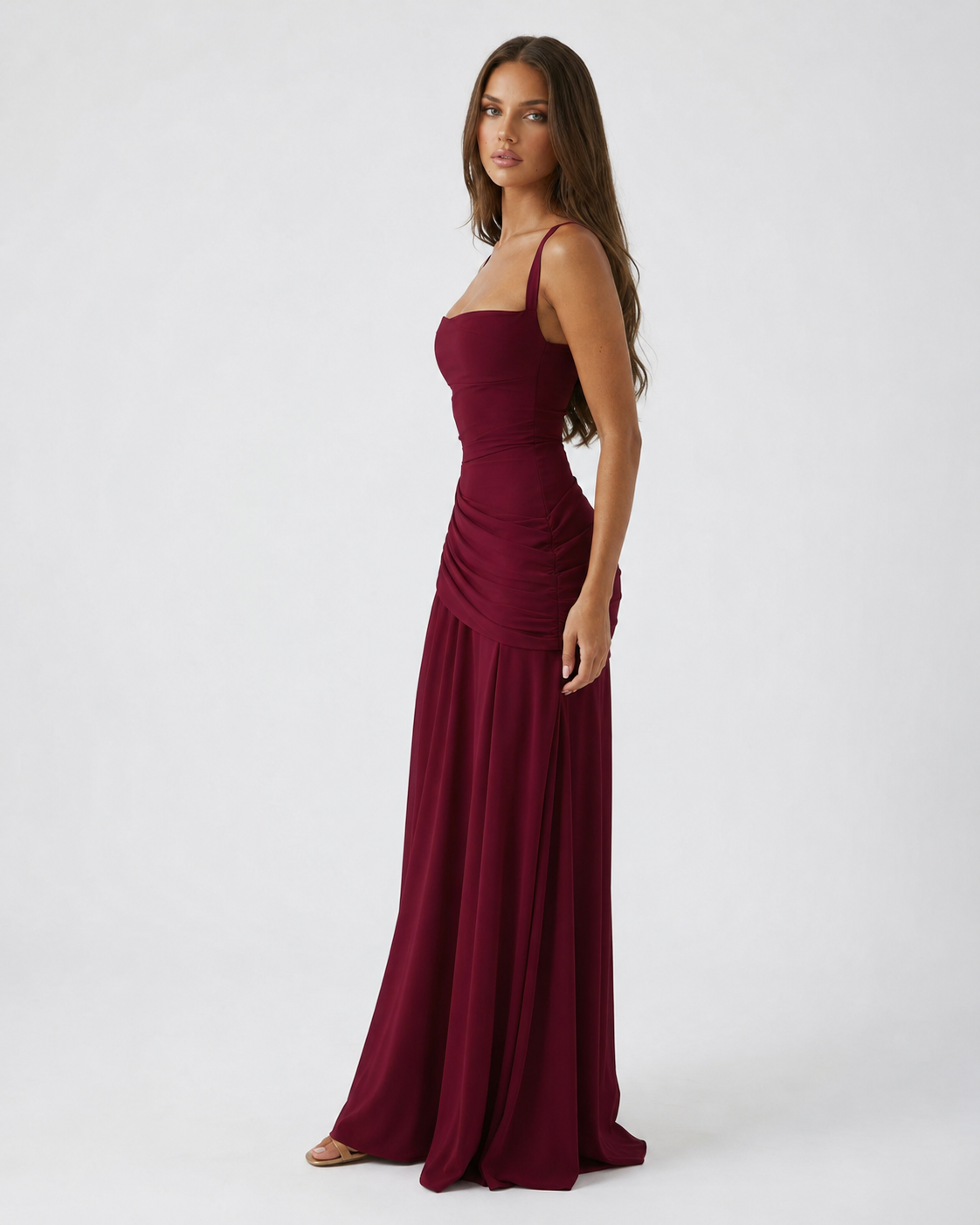 Valentina | Vestido Largo Drapeado de Escote Cuadrado