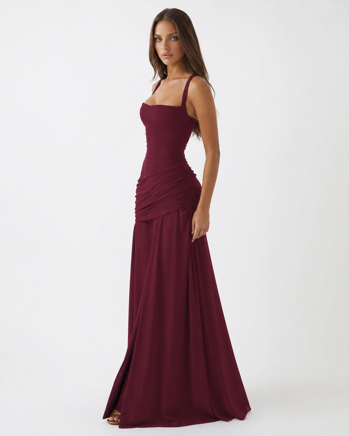 Valentina | Vestido Largo Drapeado de Escote Cuadrado