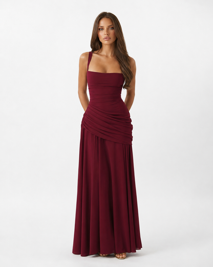 Valentina | Vestido Largo Drapeado de Escote Cuadrado