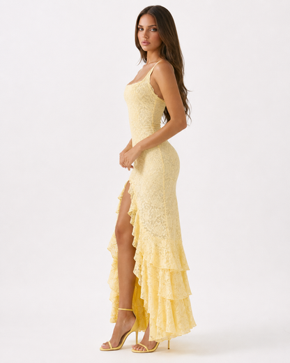 Laura | Vestido Largo de Encaje con Volantes