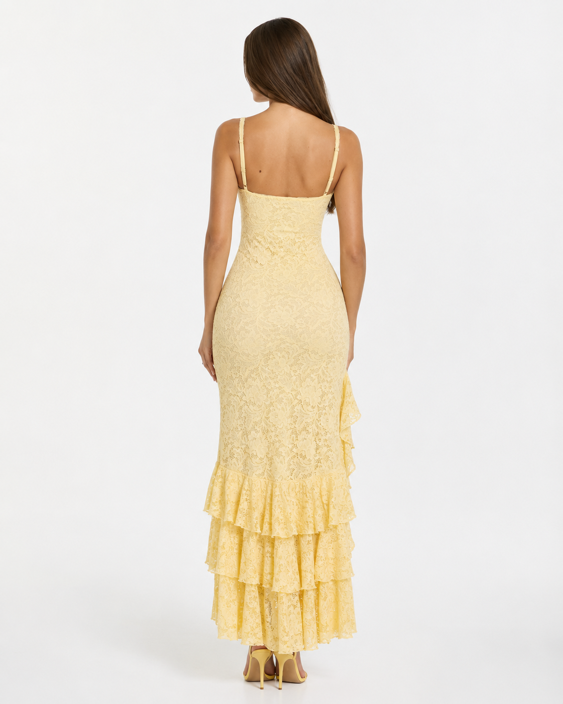 Laura | Vestido Largo de Encaje con Volantes