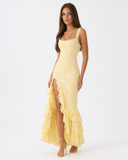 Laura | Vestido Largo de Encaje con Volantes