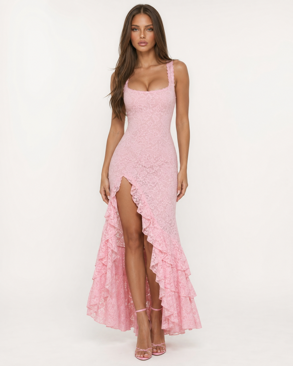 Laura | Vestido Largo de Encaje con Volantes