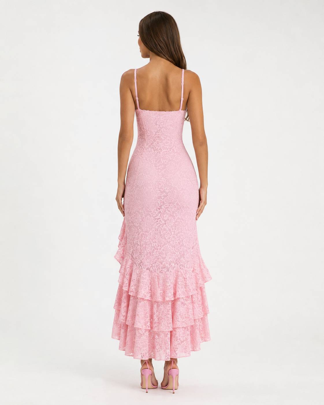 Laura | Vestido Largo de Encaje con Volantes