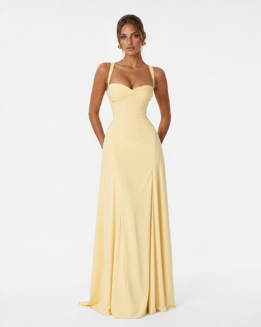 Luna | Vestido Largo con Corsé y Escote Drapeado