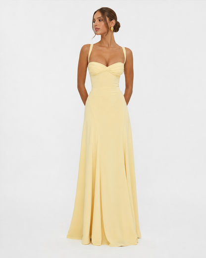 Luna | Vestido Largo con Corsé y Escote Drapeado