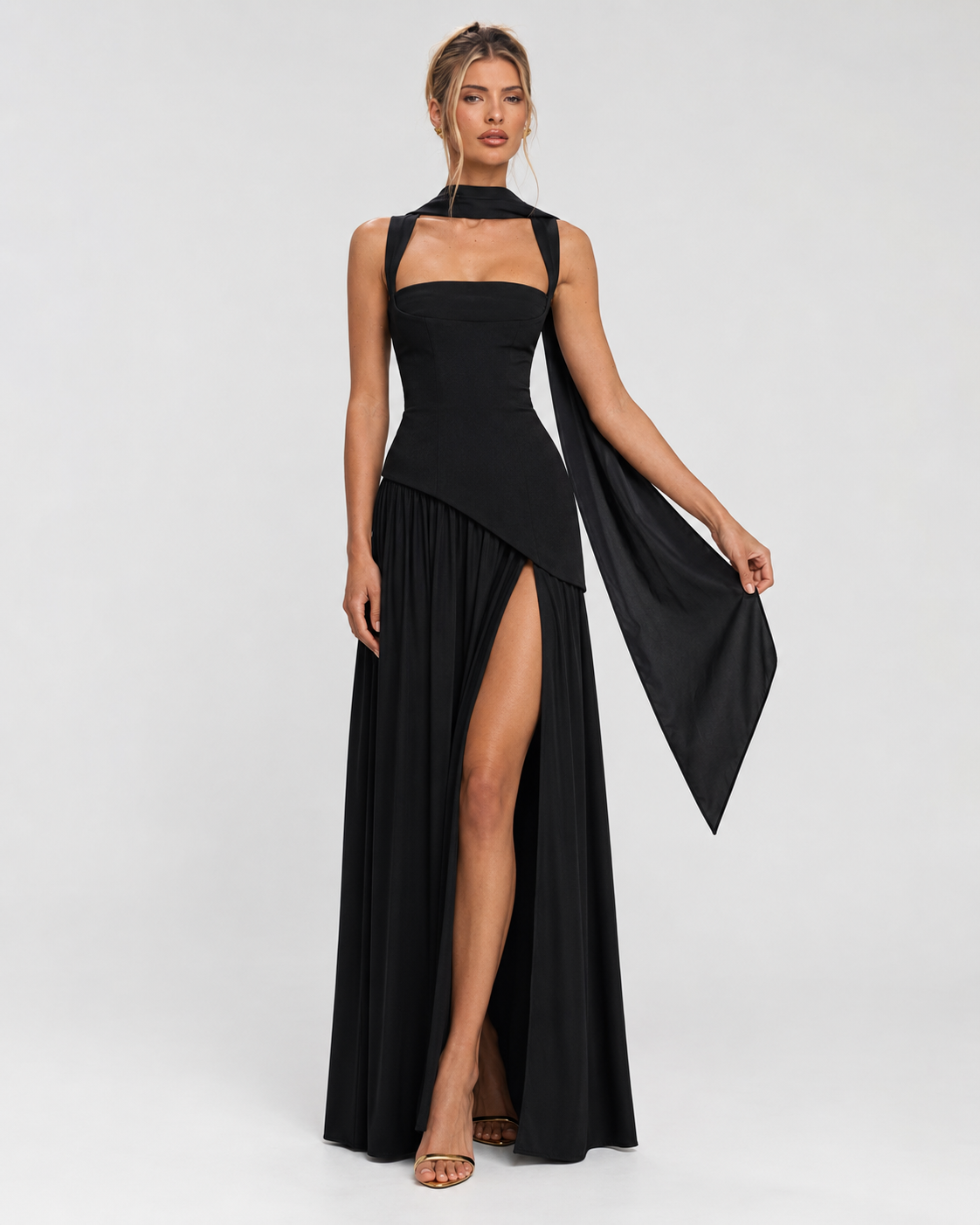 Alma | Vestido Largo Corsé con Pañuelo y Abertura