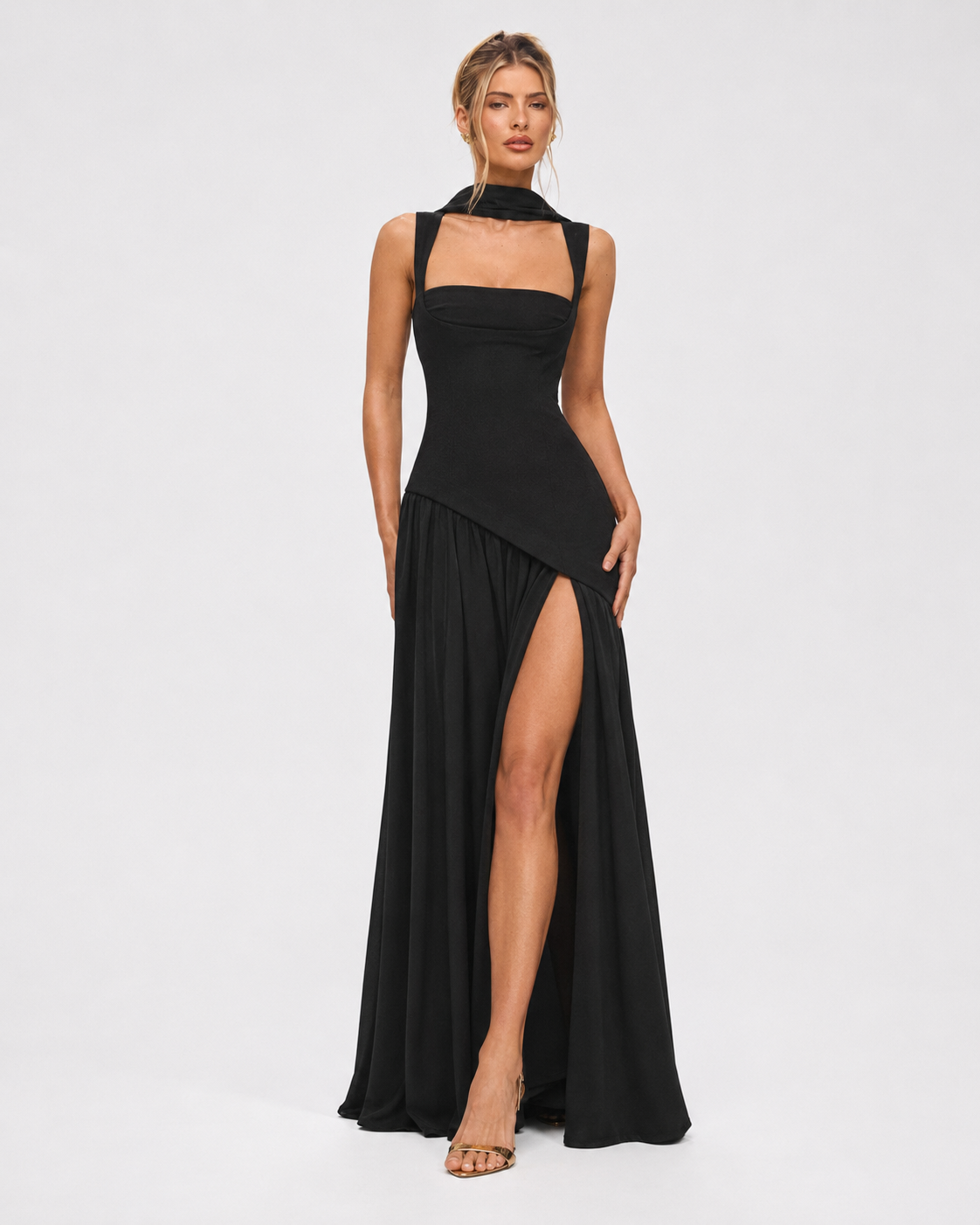 Alma | Vestido Largo Corsé con Pañuelo y Abertura
